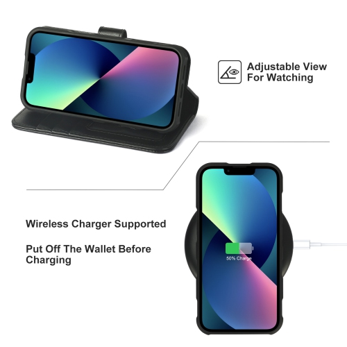 Support universel pour l’auto de navor et étui-portefeuille magnétique amovible avec dragonne compatible avec iPhone 13 Pro [6.1 po] [folio],