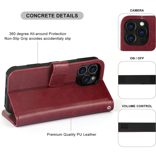 navor Universal Car Mount & Detachable Magnetic Wallet Case with Wrist Strap Compatible with iPhone 13 Pro [6.1 inch] [Folio], RFID Protection