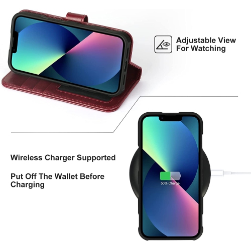 navor Universal Car Mount & Detachable Magnetic Wallet Case with Wrist Strap Compatible with iPhone 13 Pro [6.1 inch] [Folio], RFID Protection