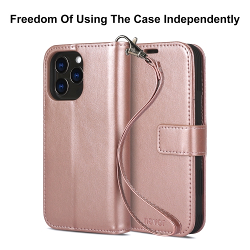 navor Universal Car Mount & Detachable Magnetic Wallet Case with Wrist Strap Compatible with iPhone 13 Pro [6.1 inch] [Folio], RFID Protection