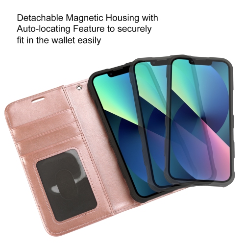 navor Universal Car Mount & Detachable Magnetic Wallet Case with Wrist Strap Compatible with iPhone 13 Pro [6.1 inch] [Folio], RFID Protection