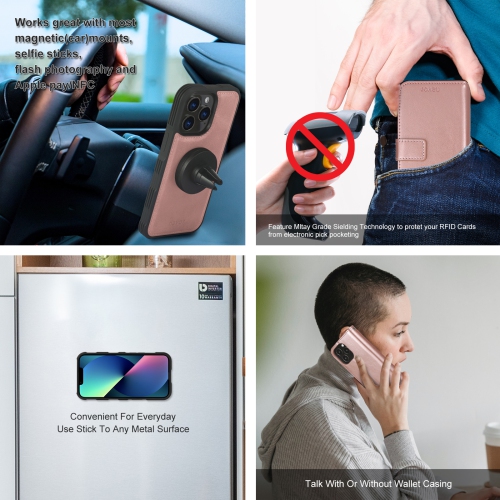 navor Universal Car Mount & Detachable Magnetic Wallet Case with Wrist Strap Compatible with iPhone 13 Pro [6.1 inch] [Folio], RFID Protection