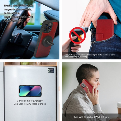 navor Universal Car Mount & Detachable Magnetic Wallet Case with Wrist Strap Compatible with iPhone 13 Pro [6.1 inch] [Folio], RFID Protection