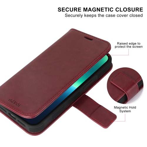 Étui-portefeuille magnétique amovible de navor avec dragonne compatible avec iPhone 13 Pro Max [6.7 po] [folio], béquille RFID