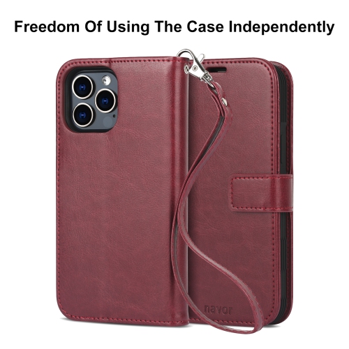 Étui-portefeuille magnétique amovible de navor avec dragonne compatible avec iPhone 13 Pro Max [6.7 po] [folio], béquille RFID