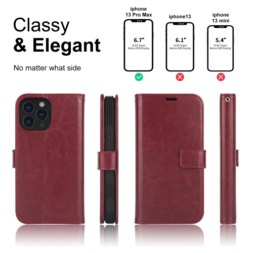 Étui-portefeuille magnétique amovible de navor avec dragonne compatible avec iPhone 13 Pro Max [6.7 po] [folio], béquille RFID