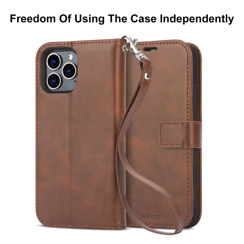 Étui-portefeuille magnétique amovible de navor avec dragonne compatible avec iPhone 13 Pro Max [6.7 po] [folio], béquille RFID