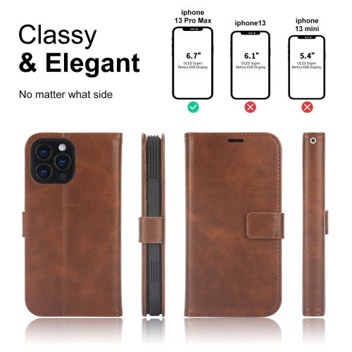 Étui-portefeuille magnétique amovible de navor avec dragonne compatible avec iPhone 13 Pro Max [6.7 po] [folio], béquille RFID