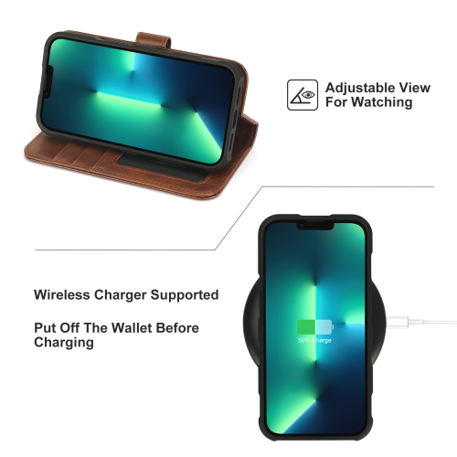 Étui-portefeuille magnétique amovible de navor avec dragonne compatible avec iPhone 13 Pro Max [6.7 po] [folio], béquille RFID