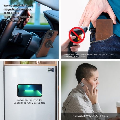 Étui-portefeuille magnétique amovible de navor avec dragonne compatible avec iPhone 13 Pro Max [6.7 po] [folio], béquille RFID