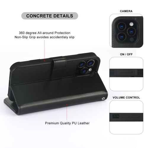 navor Detachable Magnetic Wallet Case with Wrist Strap Compatible with iPhone 13 Pro Max [6.7 inch] [Folio], RFID Protection Kickstand -Black