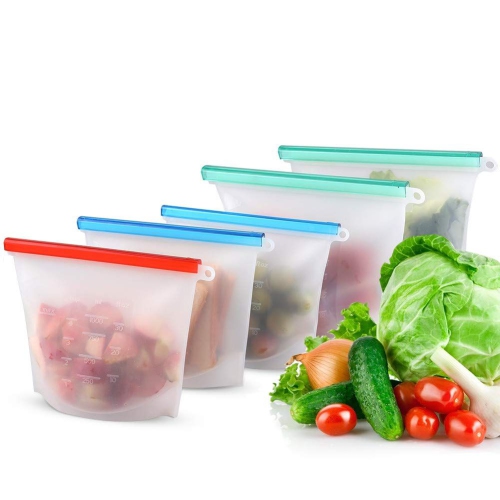 Reusable Storage Bags 4 Pack Food Storage Bags( BPA Free Freezer Ziplock Lunch Bags Leakproof Reusable Bags 1000 Ml