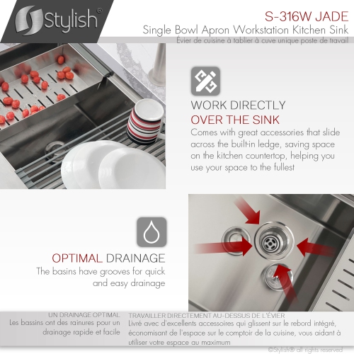 Stylish Farmhouse 30" Single Bowl Stainless Steel Apron Kitchen Sink S-316W