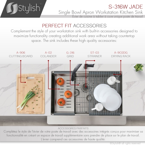 Stylish Farmhouse 30" Single Bowl Stainless Steel Apron Kitchen Sink S-316W