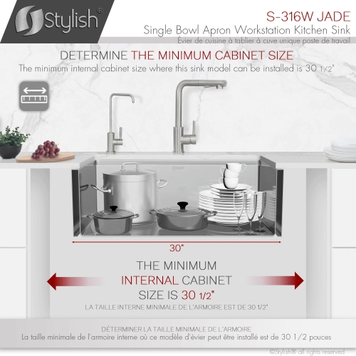 Stylish Farmhouse 30" Single Bowl Stainless Steel Apron Kitchen Sink S-316W