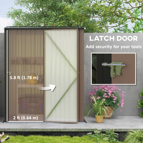 Outsunny 5' x 3' Outdoor Storage Shed, Steel Garden Shed with Single Lockable Door and Gloves, Tool Storage House for Backyard, Patio, Lawn, Brown