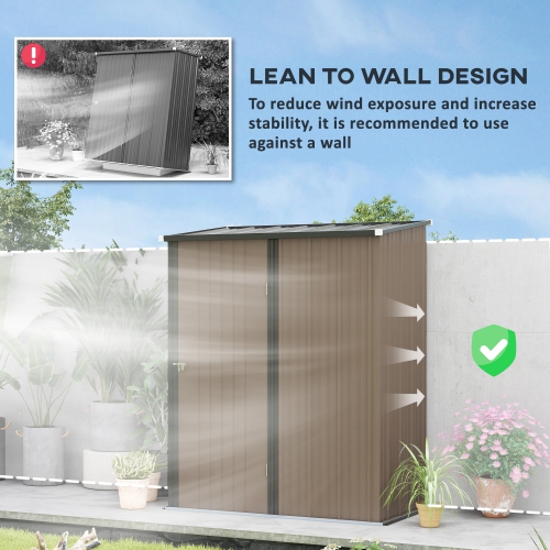 Outsunny 5' x 3' Outdoor Storage Shed, Steel Garden Shed with Single Lockable Door and Gloves, Tool Storage House for Backyard, Patio, Lawn, Brown