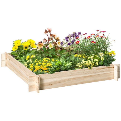 Outsunny 39'' x 39'' Screwless Raised Garden Bed, Wooden Planter Box, Easy DIY Herb Garden for Vegetable Flower Herb Outdoor Lawn Yard Patio