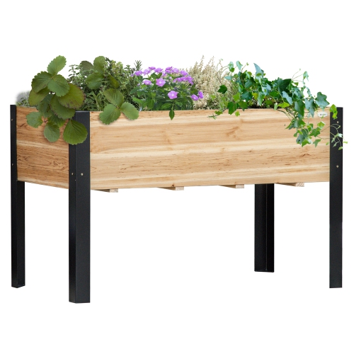 Outsunny Raised Garden Bed, Elevated Planter Box, 47"x24"x29" with Legs, Metal Frame, Wooden Planter Pot for Backyard, Patio to Grow Vegetables, Herb