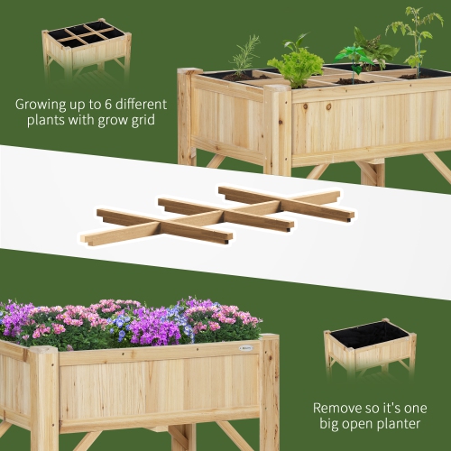 Outsunny 6 Pocket Raised Garden Bed, Elevated Wood Planter Box with Storage Shelf and Non-Woven Fabric, for Vegetable, Flower, Herb in Patio,