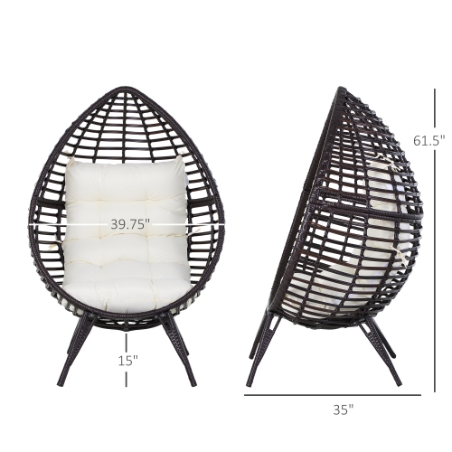 Outsunny Standing Rattan Chair with Trapezoidal Cushion, 352lbs Capacity Egg Chair, Outdoor/Indoor Wicker Lounge Chair for Backyard Garden Balcony