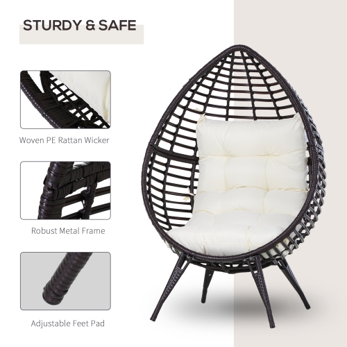 Outsunny Standing Rattan Chair with Trapezoidal Cushion, 352lbs Capacity Egg Chair, Outdoor/Indoor Wicker Lounge Chair for Backyard Garden Balcony