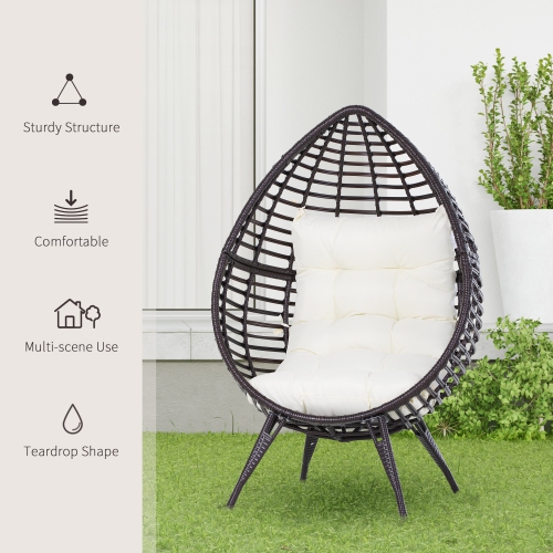 Outsunny Standing Rattan Chair with Trapezoidal Cushion, 352lbs Capacity Egg Chair, Outdoor/Indoor Wicker Lounge Chair for Backyard Garden Balcony