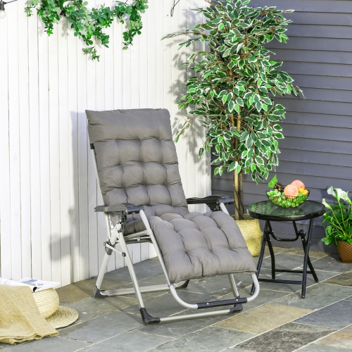Outsunny Reclining Zero Gravity Chair with Adjustable Backrest, Folding Garden Sun Lounger with Removable Cushion and Headrest, Dark Grey