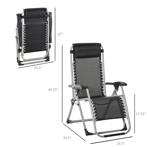 Outsunny Reclining Zero Gravity Chair with Adjustable Backrest, Folding Garden Sun Lounger with Removable Cushion and Headrest, Dark Grey