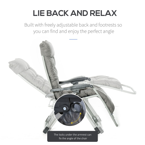 Outsunny Reclining Zero Gravity Chair with Adjustable Backrest, Folding Garden Sun Lounger with Removable Cushion and Headrest, Dark Grey