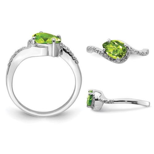 1.00 Carat Pear Shaped Peridot Ring in Sterling Silver