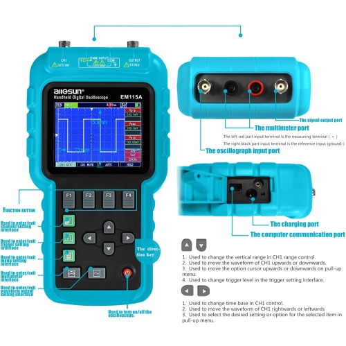 ALLOSUN 3 In1 Digital Oscilloscope Handheld with USB Multifunction Digital Scope Multimeter Meter - Open Box