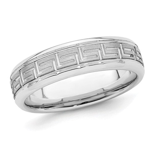 Mens Greek Key 6mm Sterling Silver Brushed Wedding Band Ring