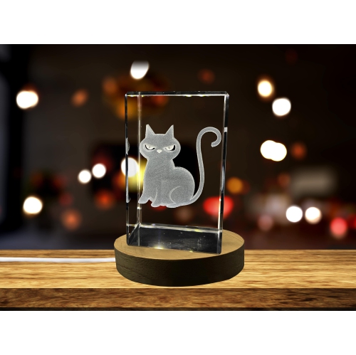 Décor de cristal gravé 3D de chat d'Halloween