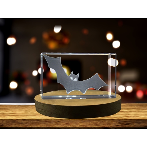 Décor en cristal gravé 3D de chauve-souris d'Halloween