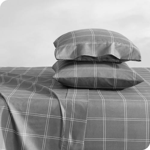 BARE HOME  Sheet Set - Premium 1800 Ultra-Soft Microfiber - Double Brushed - Hypoallergenic - Wrinkle Resistant (Modern Plaid - Grey/white, King)