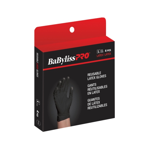 BaBylissPRO Reusable Black Satin Latex Gloves Large 4/pcs