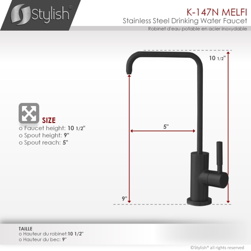 STYLISH Kitchen Sink Drinking Water Tap Faucet Stainless Steel, Matte Black Finish K-147N