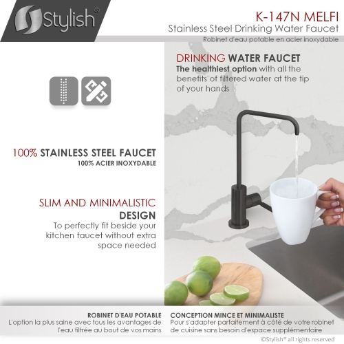 STYLISH Kitchen Sink Drinking Water Tap Faucet Stainless Steel, Matte Black Finish K-147N