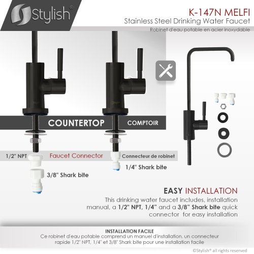 STYLISH Kitchen Sink Drinking Water Tap Faucet Stainless Steel, Matte Black Finish K-147N