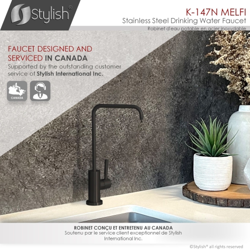 STYLISH Kitchen Sink Drinking Water Tap Faucet Stainless Steel, Matte Black Finish K-147N