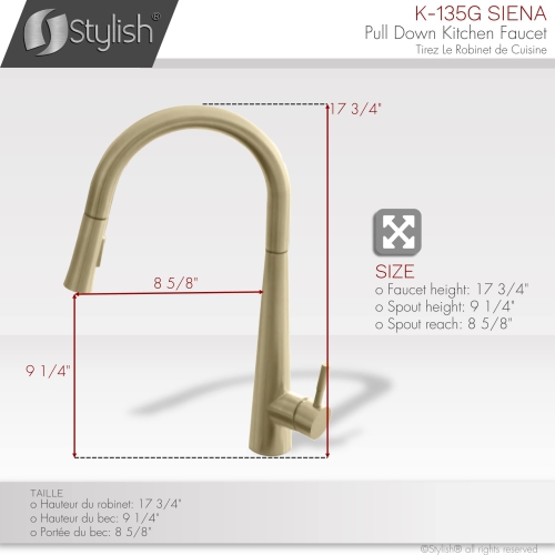 Stylish Single Handle Brushed Gold Pull Down Kitchen Faucet K-135G