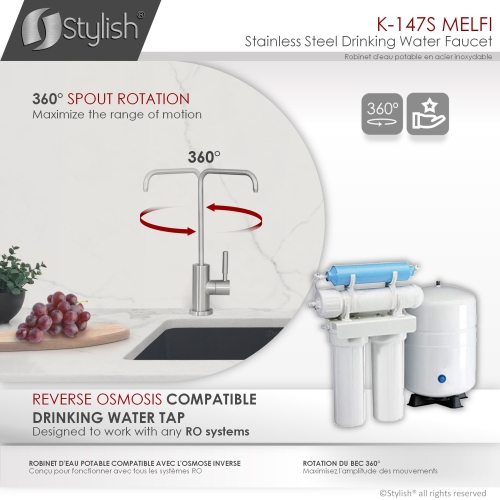 Robinet d'eau potable ÉLÉGANT évier de cuisine fini en acier inoxydable brossé K-147S