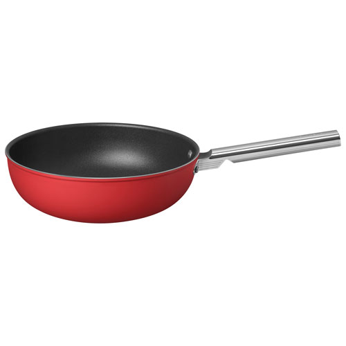 Wok de 12 po en aluminium de Smeg - Rouge mat
