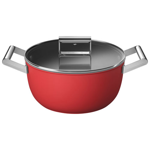 Smeg 9.5" Aluminum Casserole Pan with Glass Lid - Matte Red