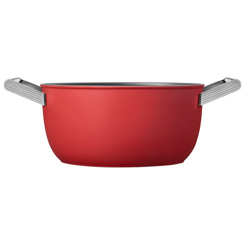 Smeg 9.5" Aluminum Casserole Pan with Glass Lid - Matte Red