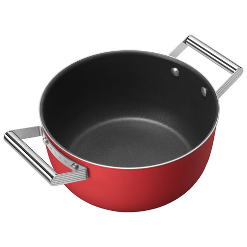 Smeg 9.5" Aluminum Casserole Pan with Glass Lid - Matte Red