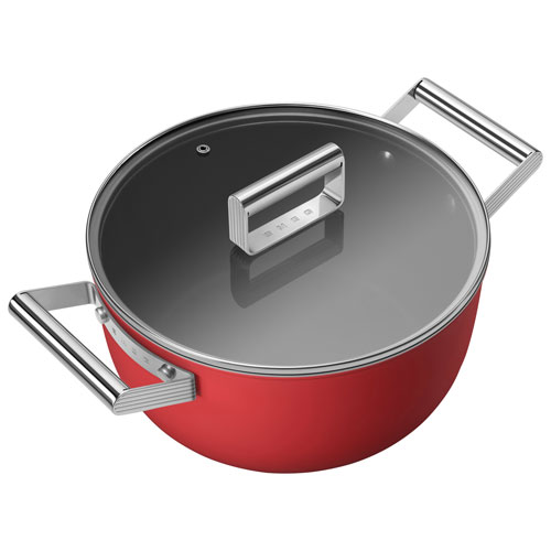 Smeg 9.5" Aluminum Casserole Pan with Glass Lid - Matte Red
