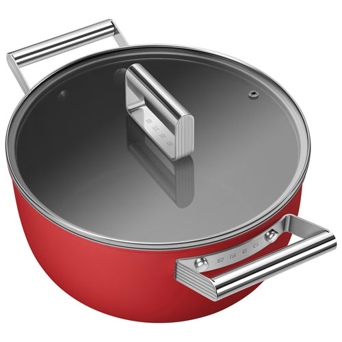 Smeg 9.5" Aluminum Casserole Pan with Glass Lid - Matte Red