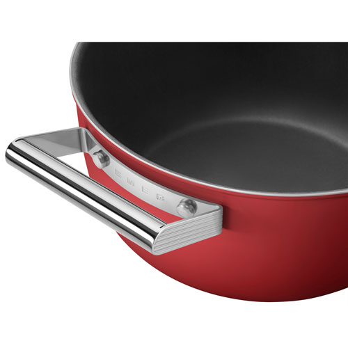 Smeg 9.5" Aluminum Casserole Pan with Glass Lid - Matte Red